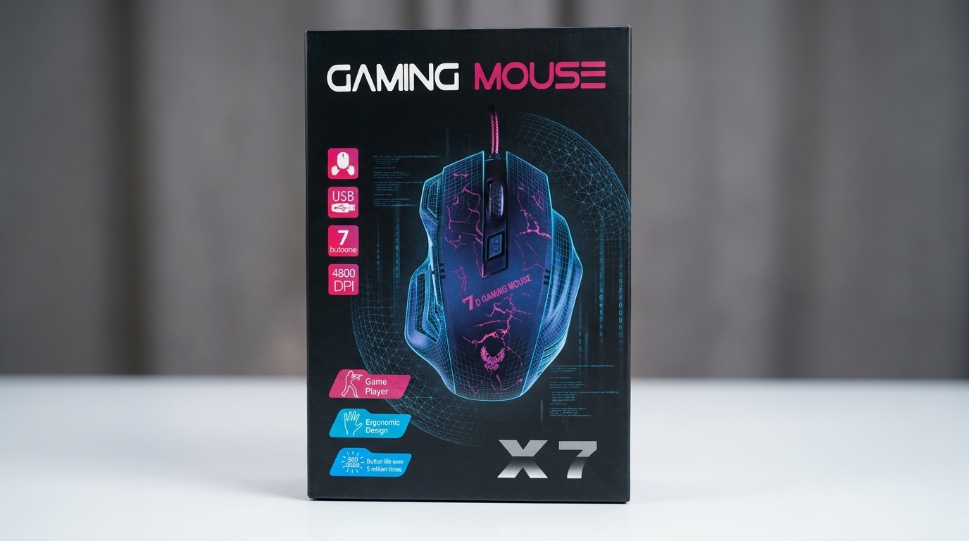 X7 Wired Gaming Mouse – 4800 Adjustable DPI, 7 Programmable Buttons, Ergonomic Optical PC Mouse