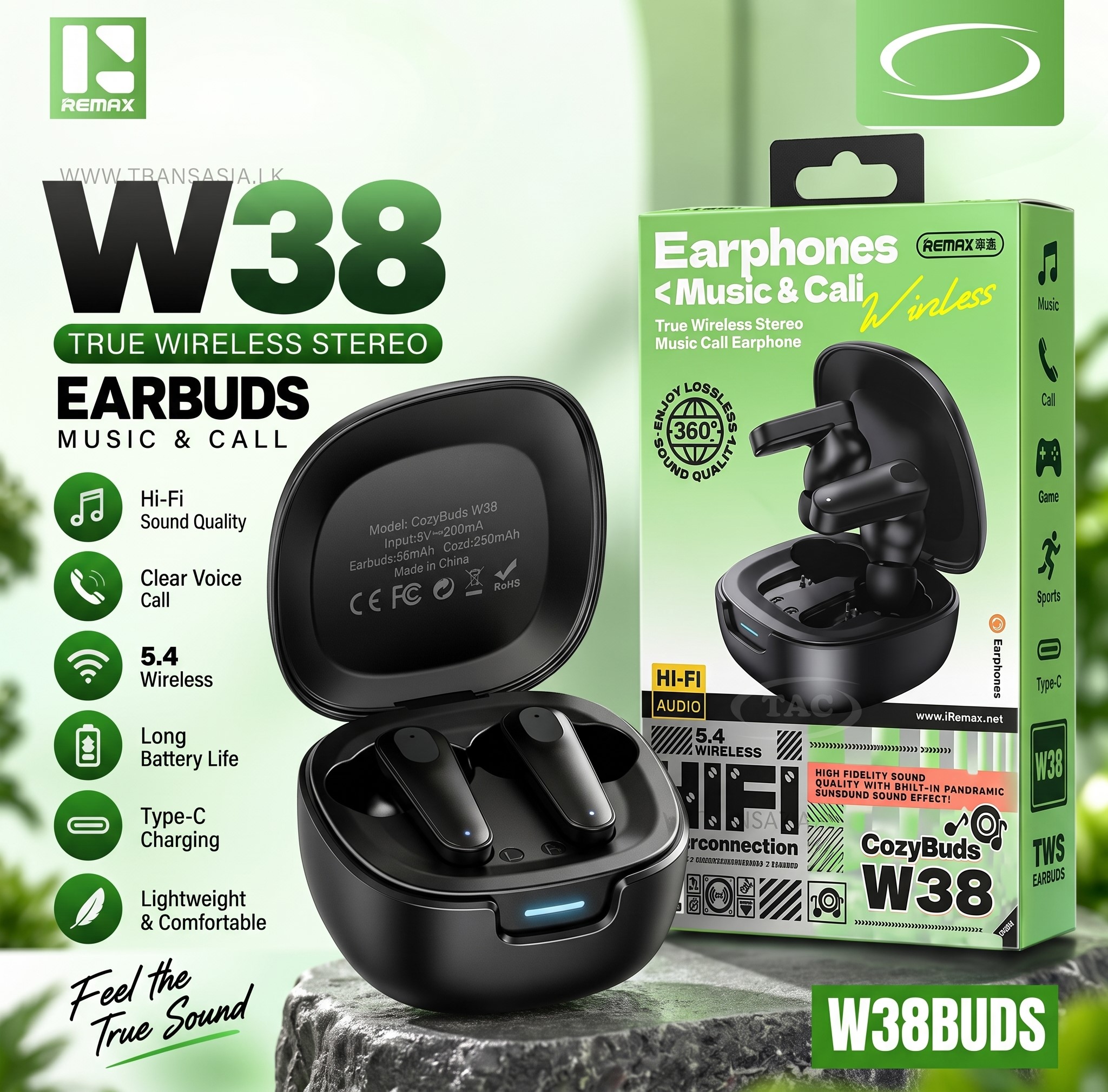 REMAX CozyBuds W38 True Wireless Earphones - Hi-Fi Audio & V6.0 Bluetooth